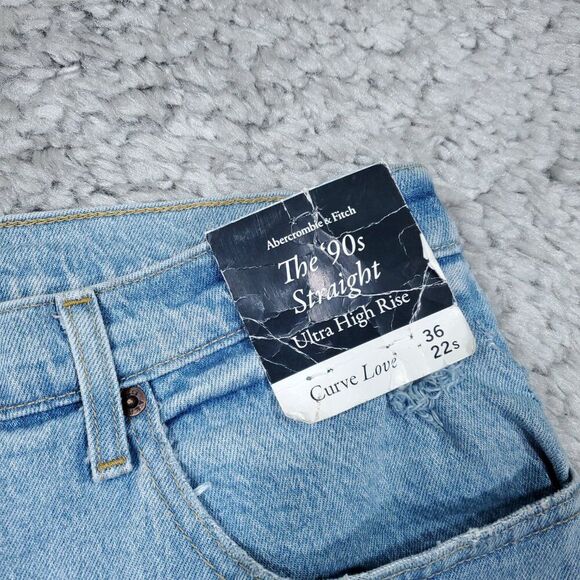 Abercrombie 22 Short 90s Straight Ultra High Rise Curve Love Jeans Blue Size 36 - Picture 4 of 11